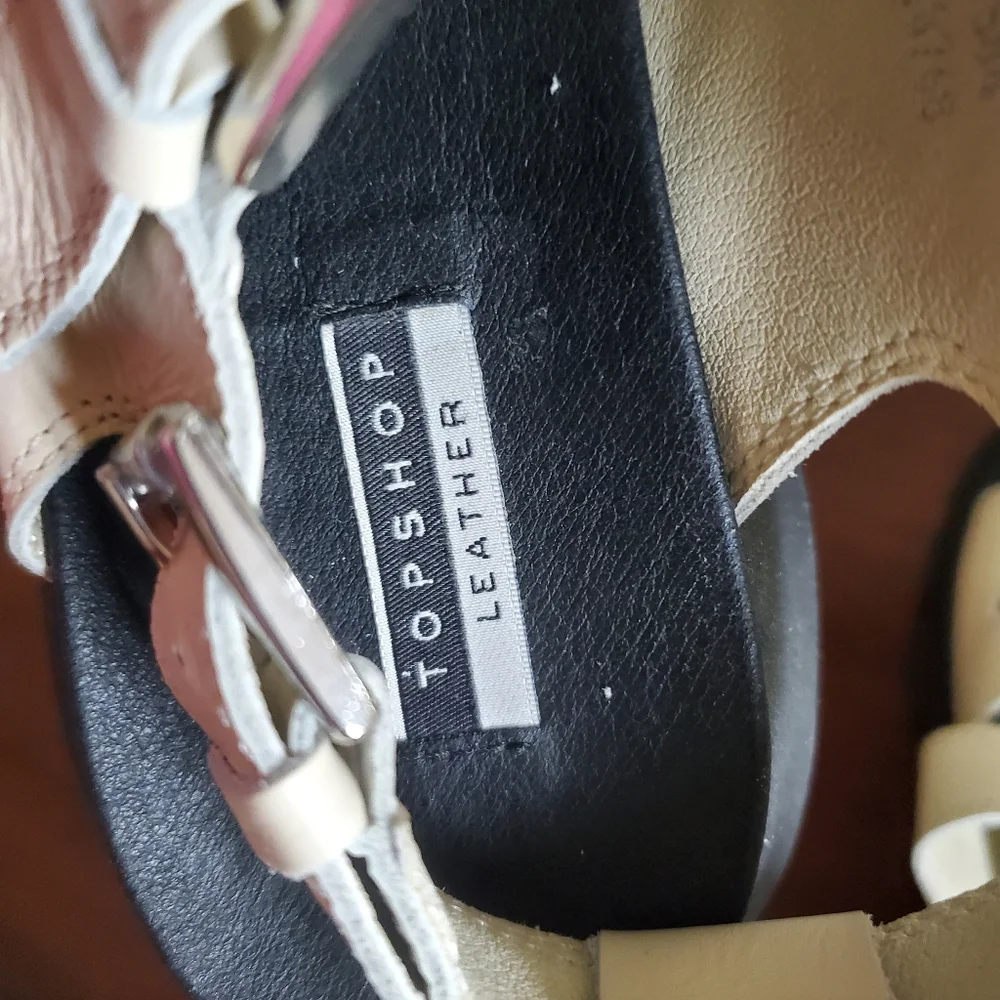 Topshop Size‎ 5 (38) Women's Leather Gladiator Block Buckle Sandals Cream - Picture 10 of 15